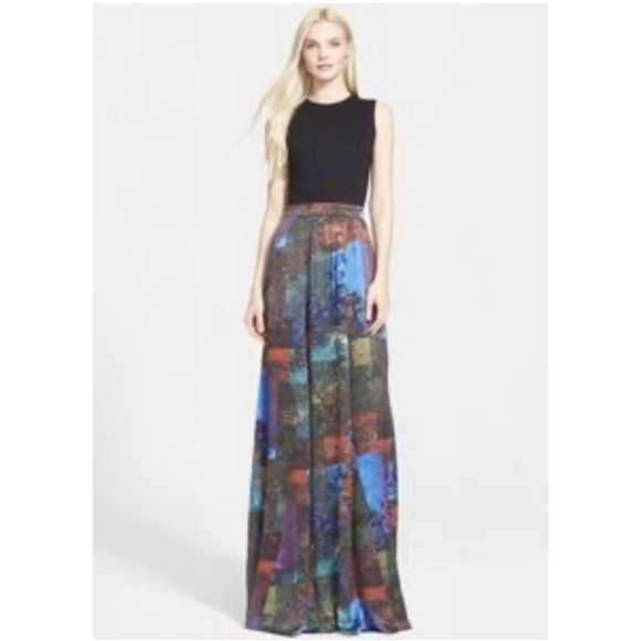 Alice + Olivia Silk Floral Sleeveless Maxi Gown Dress MED Cocktail Modern Chic